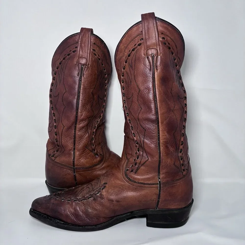 Dan Post Mens Size 9EW DP26644 VTG Phoenix Brown Leather Western Cowboy Boots